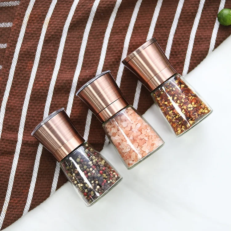 304 Stainless Steel High Quality Copper Good 170ml Glass Jar Ceramic Sat and Pepper Grinder Seasoning Spice Mill