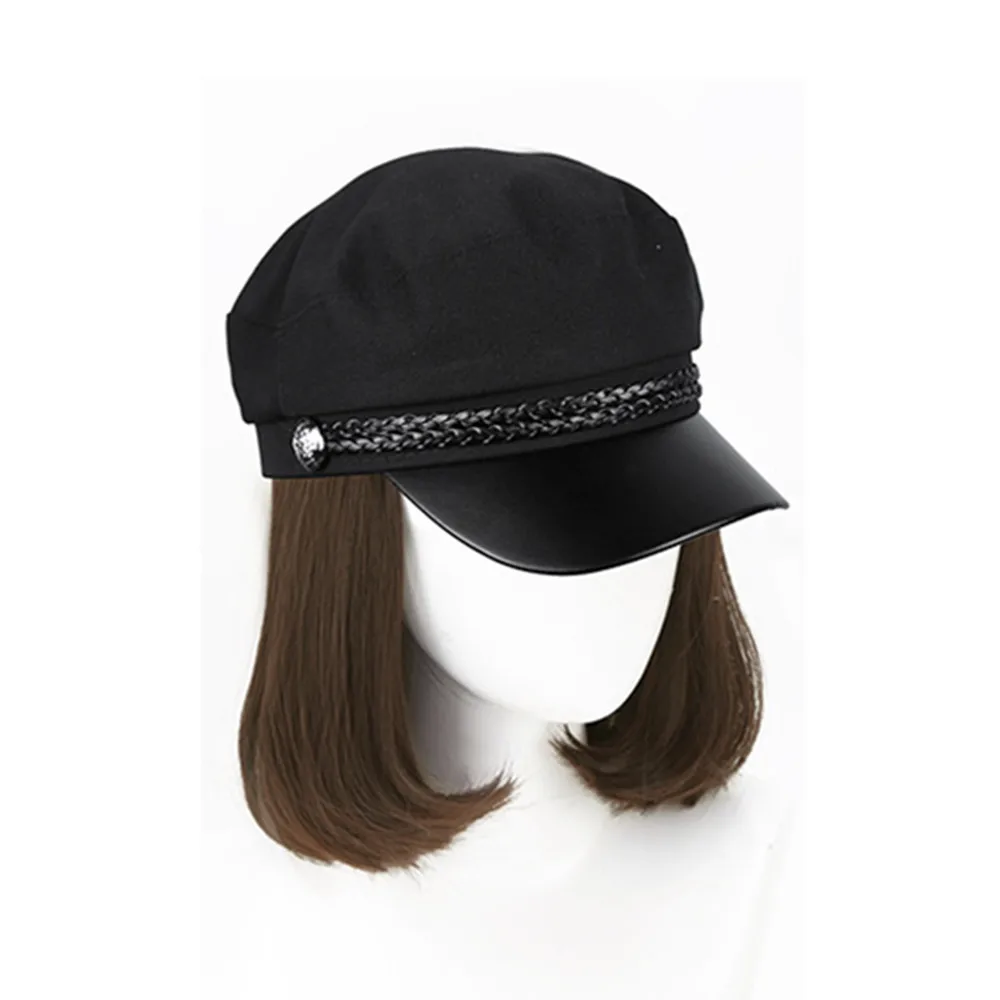 Bobo Chemical Fiber Hot Filament Short Straight Hair Navy Hat With Wig For Women