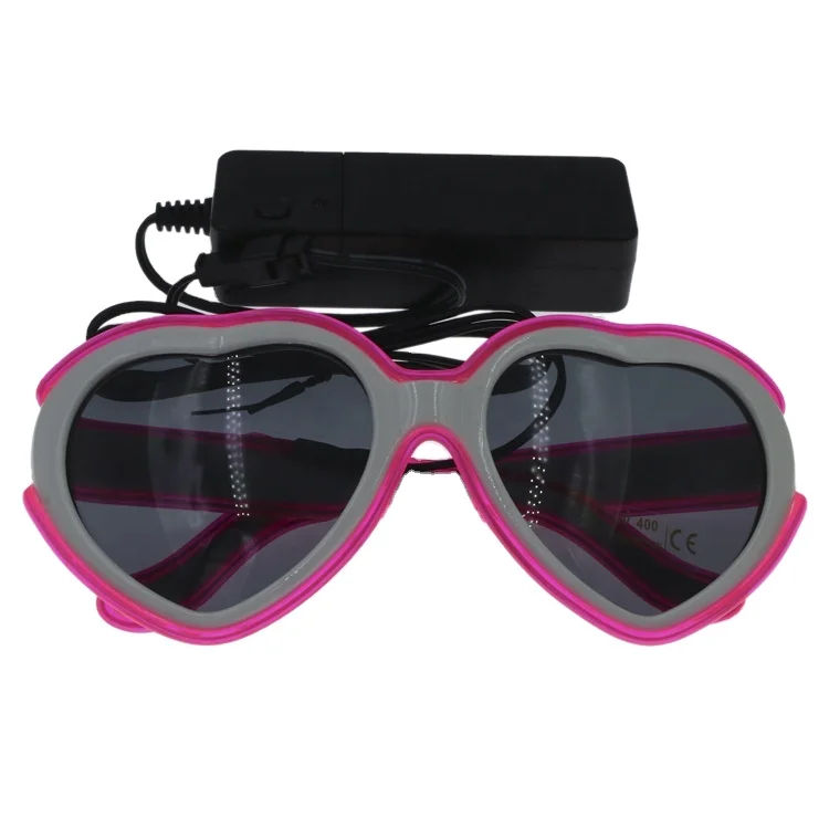 Heart Pink Luminescence Diffraction EL Wire Glasses Rave Light up LED Laser Etched Hard Plastic Lenses