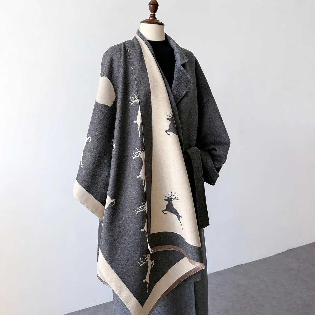 Wholesale Winter Warm 185*65CM Scarves Wraps Ladies Fashion Deer Animal Cashmere Scarf Pashmina Shawl Outdoor Windproof Stoles