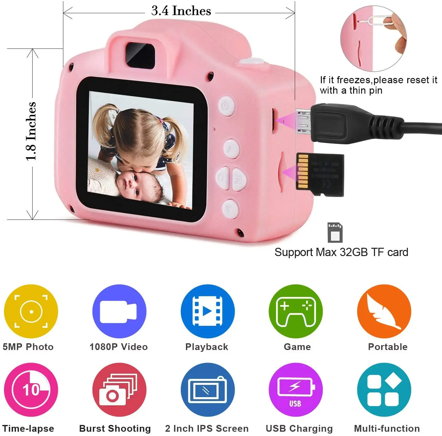  800W HD Pixels 2.0 Inch IPS Screen Child Cameras Digital 1080P Toys Kids