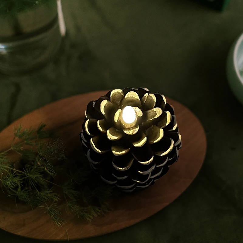 KSWING Brown Pine Wax LED Candle Light Flameless  Real Wax  decoration Candle Light for Bedroom