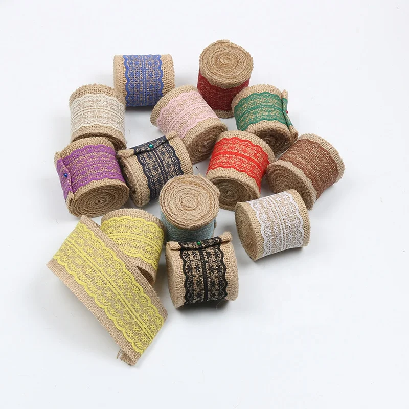 
2m/roll Colored Lace Burlap Roll 6cm Width Jute Ribbon Holiday Gift Wrap Home Decoration Wedding Party Decoration Supplies 