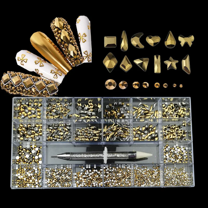 Multicolor 21grids set box shaped rhinestone Mixed Shape Rhinestone for Nail Art Decoration