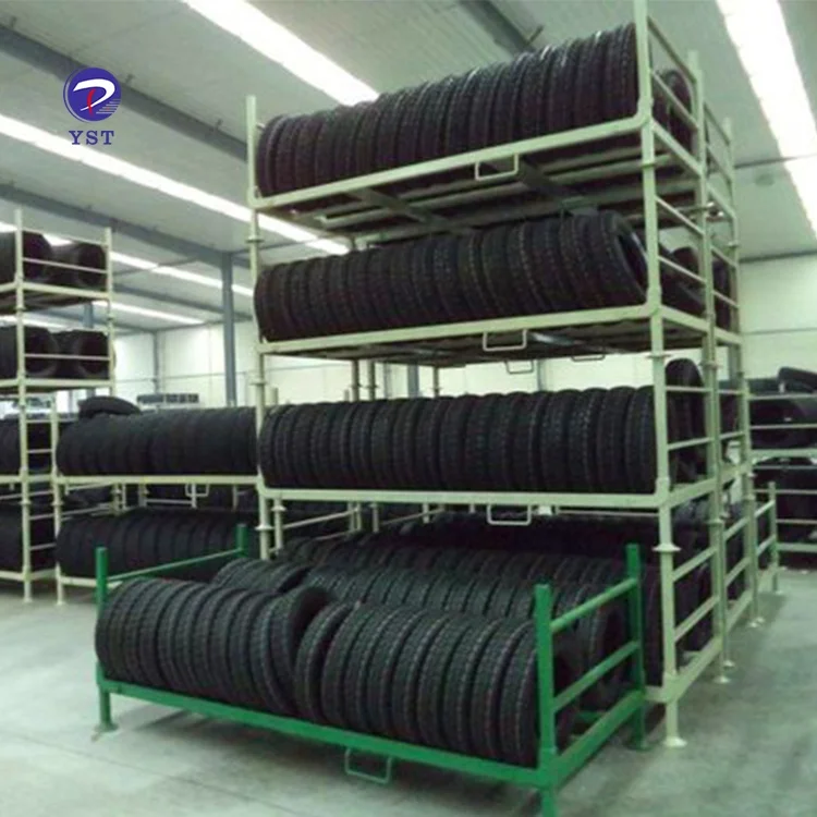 Powder Coating Metal Spare Steel Stacking The Commercial Moving Folding Wheel And Tire Pallet Storage Transport Rack Warehouse