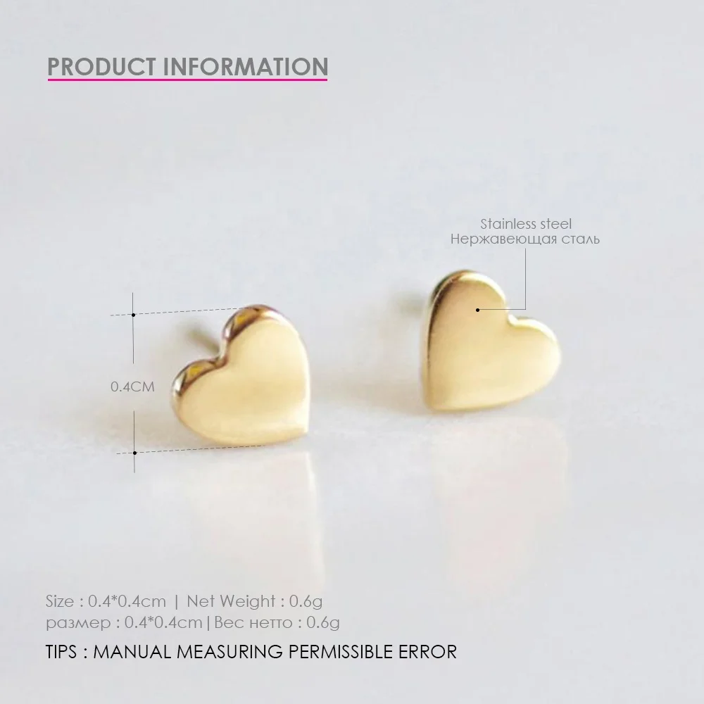  Aretes Inoxidable Новые Простые Модные минималистичные сапоги ювелирные заготовки в форме сердца из нержавеющей стали серьги-гвоздики с