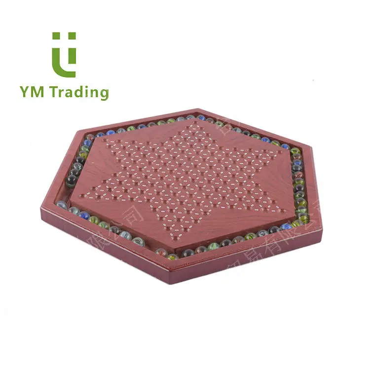 12 Inches Wooden Chinese Checkers Board Game Set with 60 Colorful Marbles for Up to 6 Players Classic Strategy Game