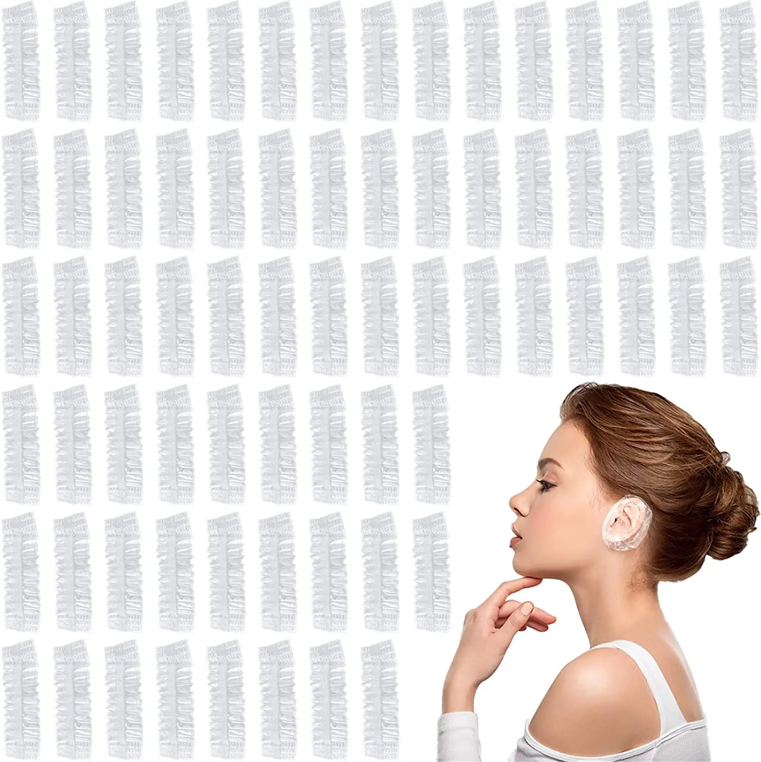 Disposable Waterproof Clear Ear Protect Cover Bath Shower Salon Hair Dying Hairdressing Earmuffs Elastic plastic wrap