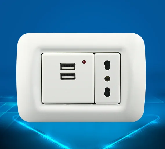 Italian USB Socket Model 118 10A Italian Standard 16A Wall Power Socket with dual USB charging