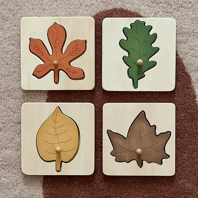Nordic Style Painting Puzzles 4in1 Wood Set Leaf Jigsaw Drawing Board Games montessori puzzle wooden