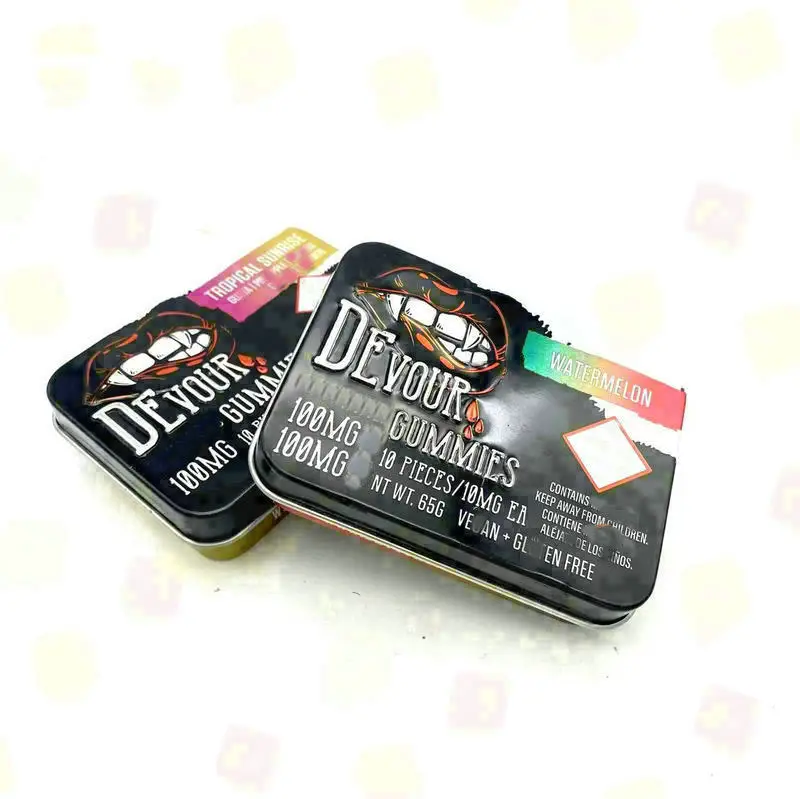 Retro Flip Hinged Child Proof Gummies Tin Box Packaging with Printing Butter Paper