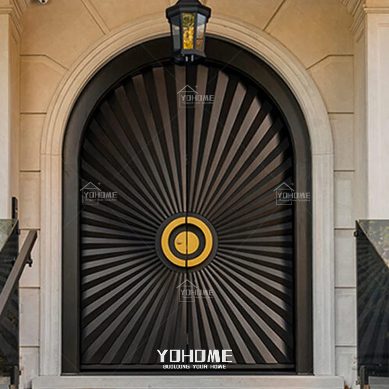 Вход в Лондоне 2 панели деревянная Двойная дверь с полукругом входная полукруглая стеклянная Панель