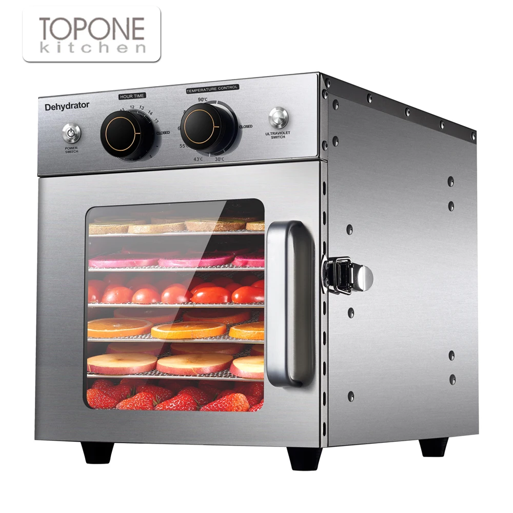Toponekitchen 6 trays uv function stainless steel fruits and vegetables hot air tray dryer food dehydrator machine