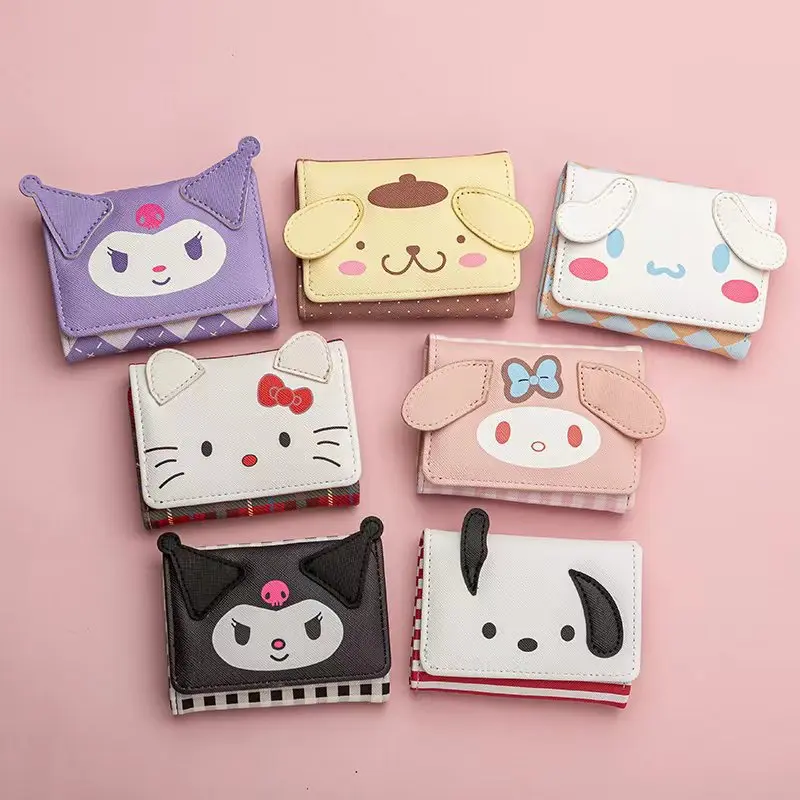 RuunJoy Hello Kt Coin Purse Kawaii Melody kulomi Casual PU Leather Wallet Cute Folding Light Card Bag for kids Christmas Gift
