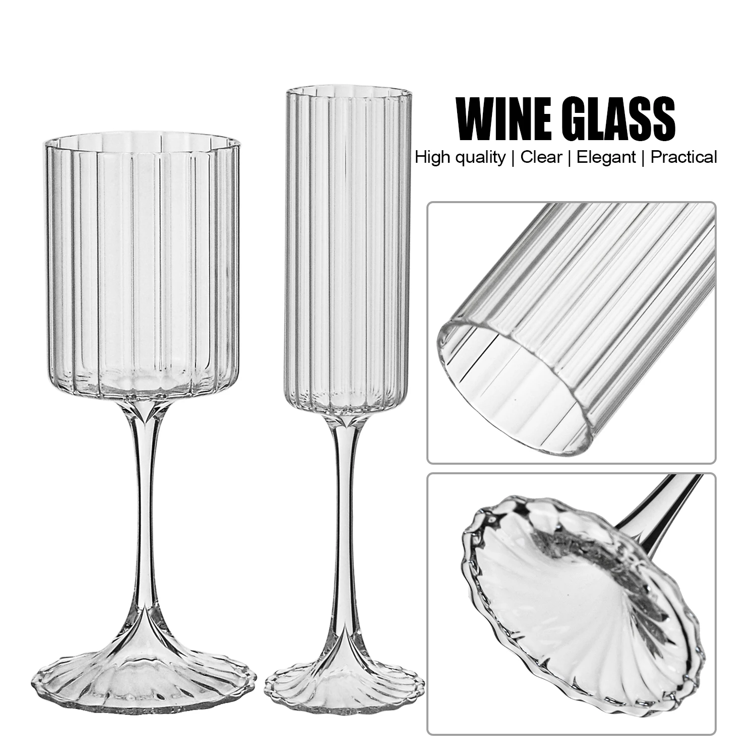 Vintage Vertical Ribbed Design Origami Style Champagne Glass Ice Cream Cup Beverage Juice Glass Goblet Red Wine Glasses Set
