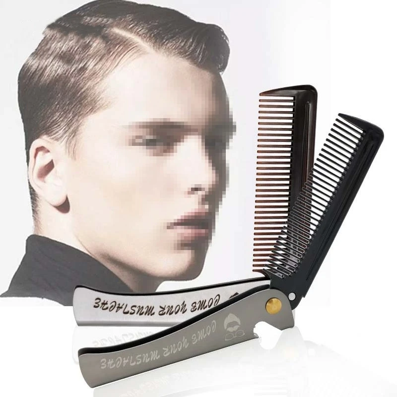 Foldable Pocket Hair Moustache Beard Comb Fashion Men fine toothed amber massage hair brush Folding knife hair cutting comb