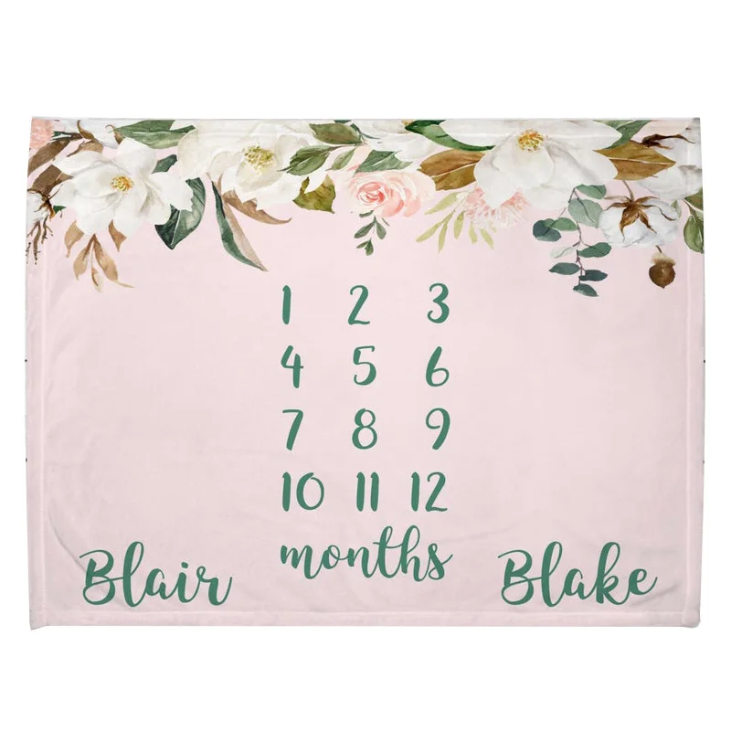 Cartoon Elephant Baby Monthly Milestone Blanket for Twins Baby Photo Blanket for Boyr or Girl Newborn Shower Gift