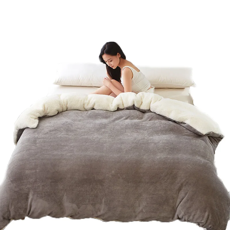 Зимнее утолщенное теплое одеяло из овечьей шерсти, комплект из кораллового флиса, однотонное Двухслойное фланелевое одеяло, постельное белье