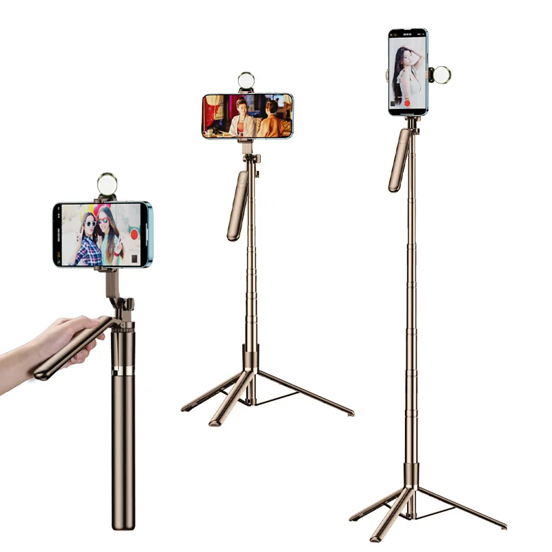 Portable Retractable Wireless Remote Control Selfie Stick with Flexible Lights Live Tripod Mobile Phone Selfie Stick Strap