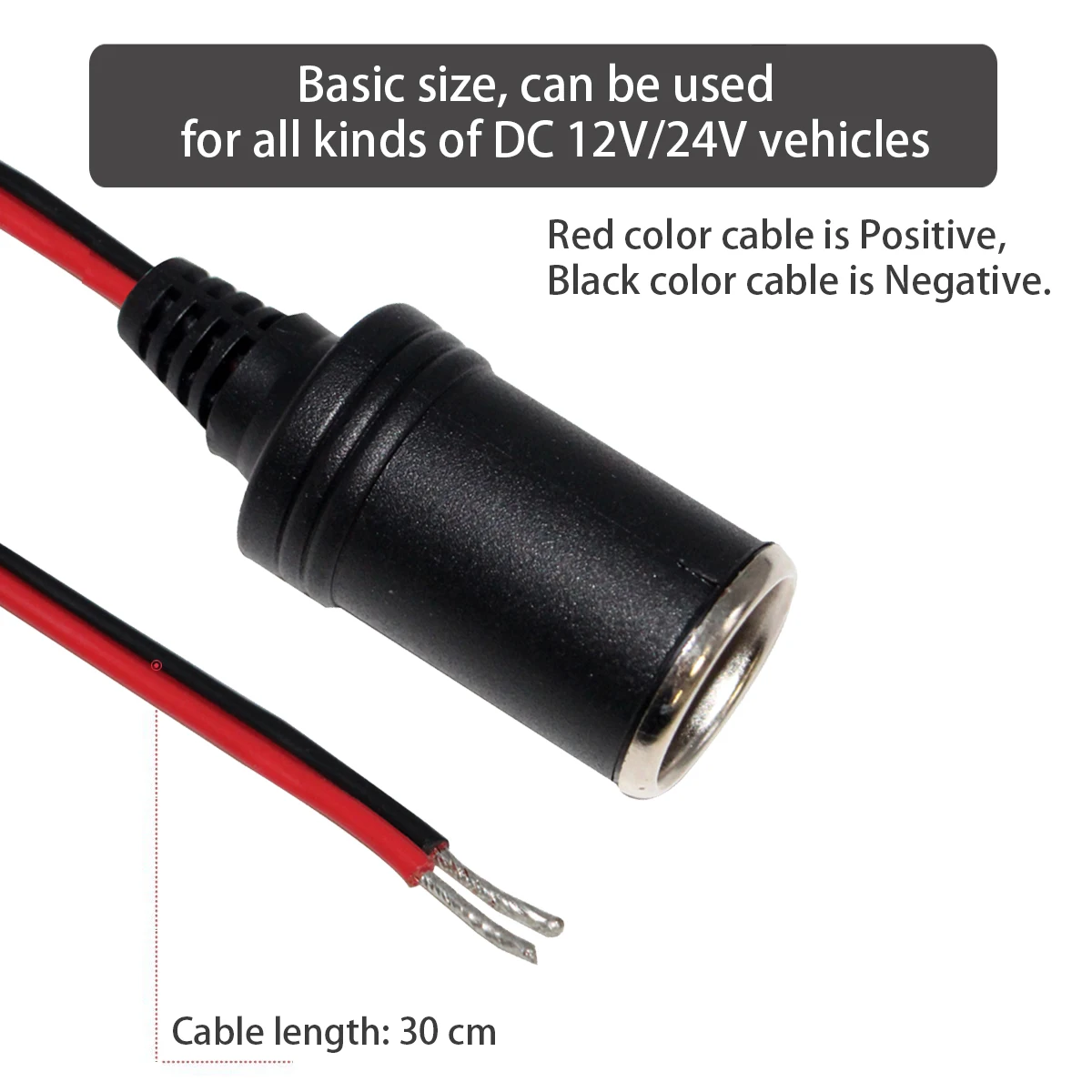 12V Female Cable Cigar Jack Battery Car Cigarette Lighter Socket To Tinned Wire