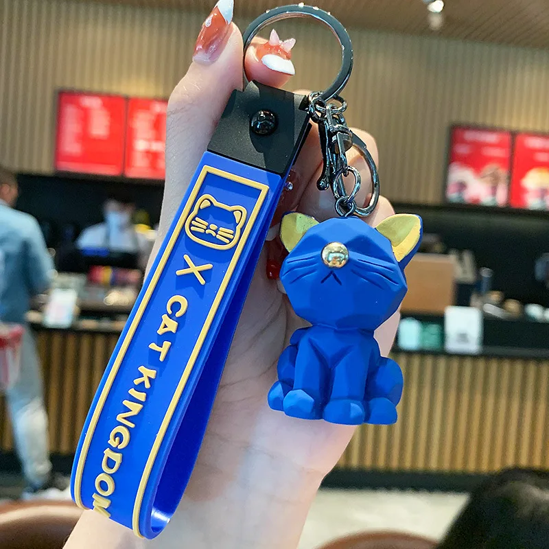KC293C Wholesale Cartoon Resin Geometric Cat Keychain Fashion Bag Car Bag Pendant Cat Key Chain for Girl