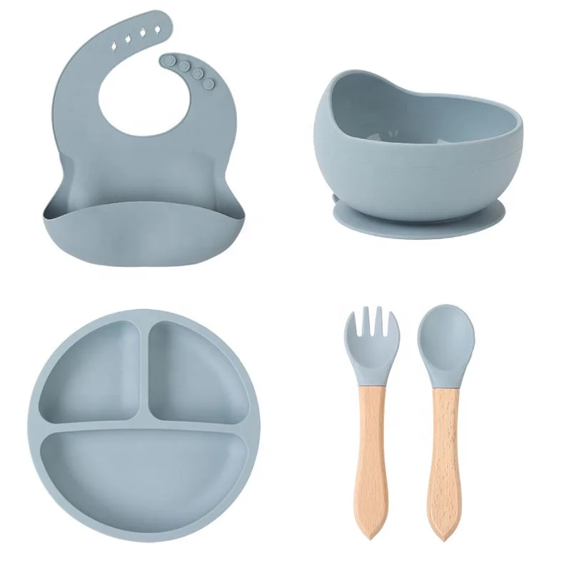 Silicone Child Plate Baby Plates Sets Baby Feeding Dish Suction Baby Silicone Tableware Plate Bowl With Spoon