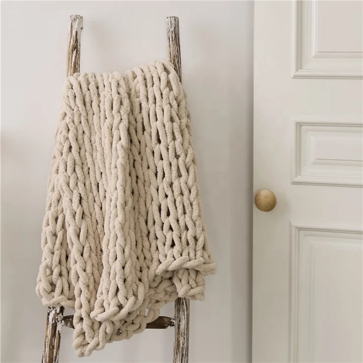Wholesale Hot-Selling New Ins Handmade Woven Throws for Sofa Hand Knitted Chunky Chenille Blanket Fls
