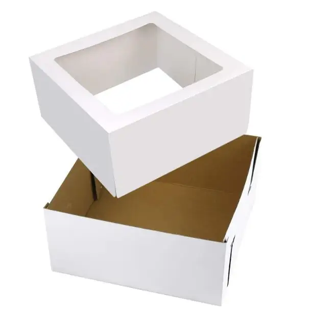 15-Pack Large Cake Boxes 12 X 12 X 6inch,White Tall Disposable Kraft Paperboard Auto-Popup with Window Cake Bakery Box