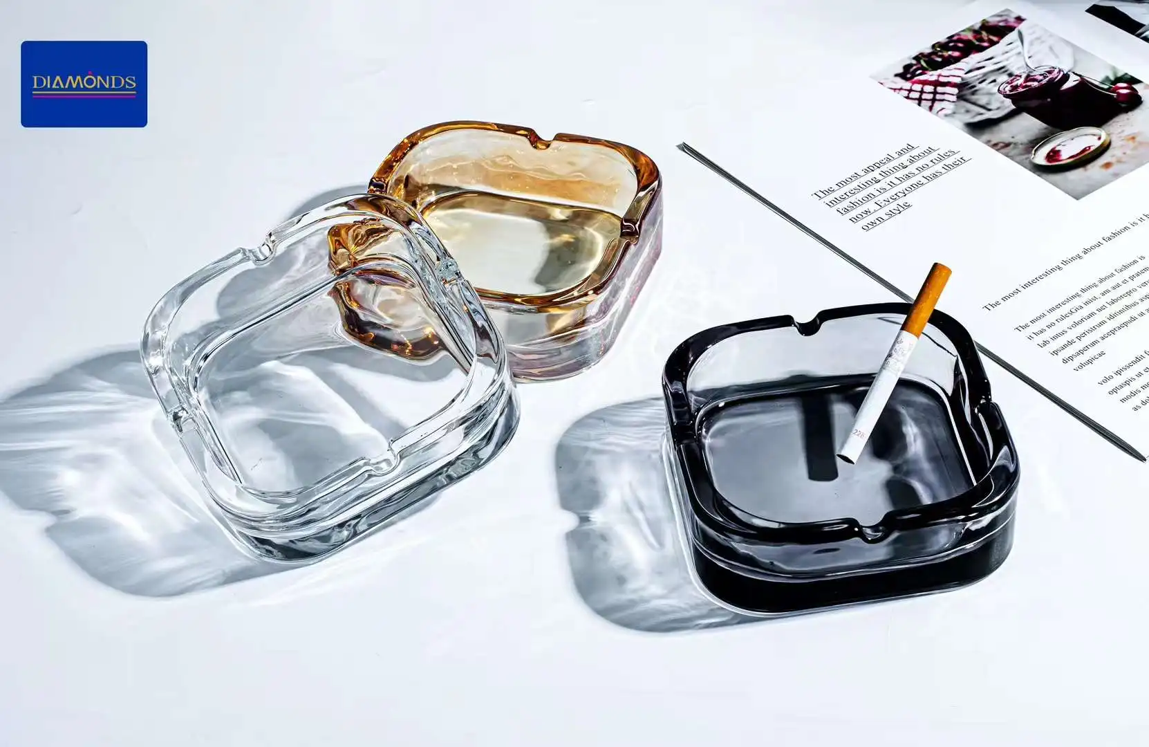 Square Ashtray Glassware Transparent Grey Amber Glass Cigarette Use Fashion New Design Eco-Friendly Manufacturer Supply