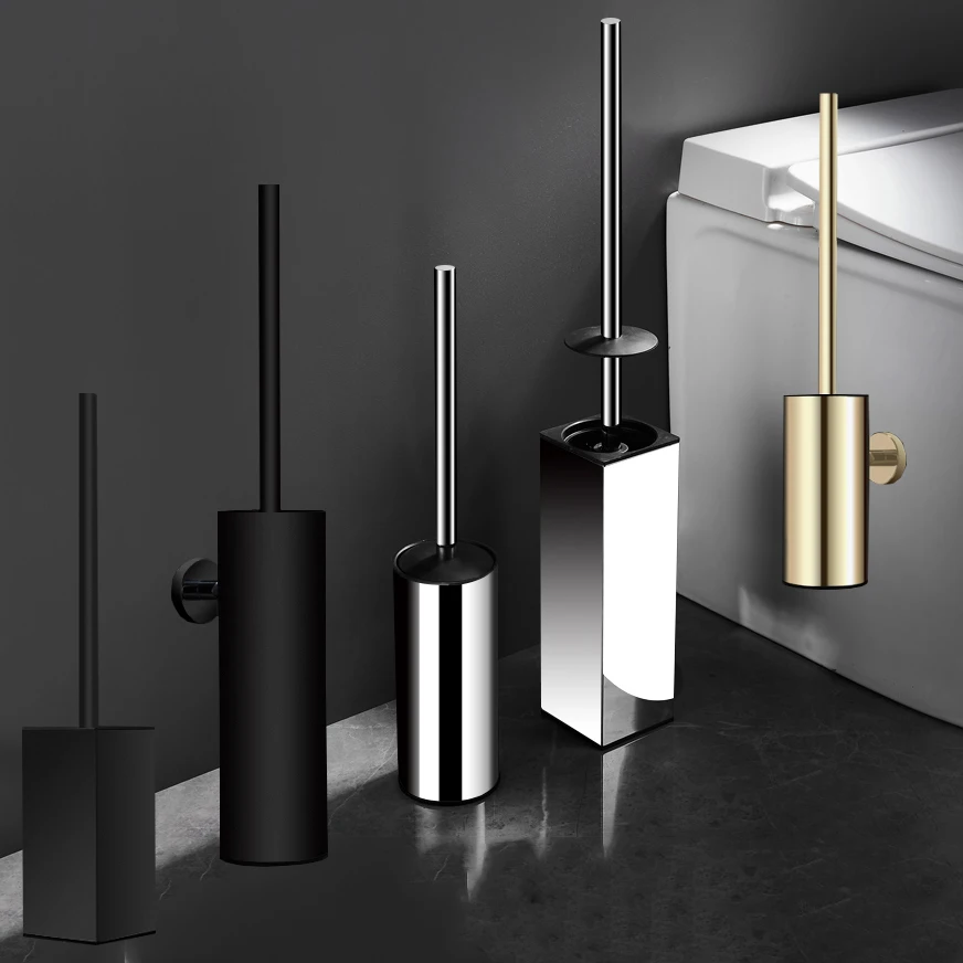 Household wall mounted stainless steel toilet brush holder set brushed gold black toilet cleaning brush holder for bathroom