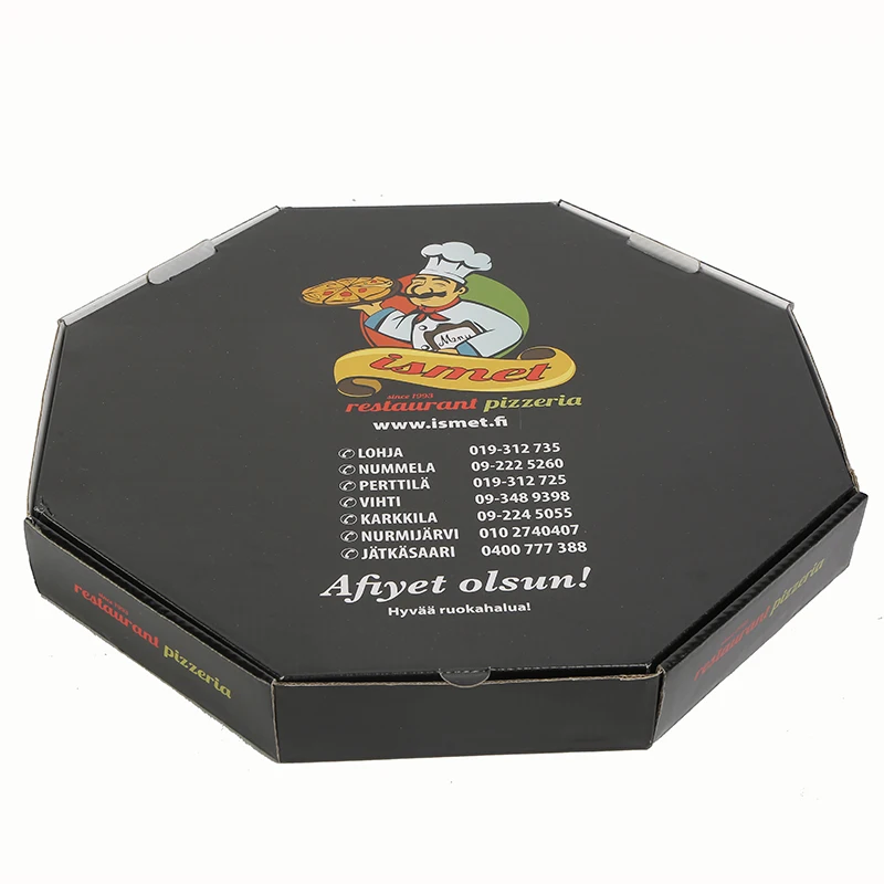 High Quality Cheap Custom Logo Portable Reusable Corrugated Delivery Octagonal Black Pizza Packaging Box