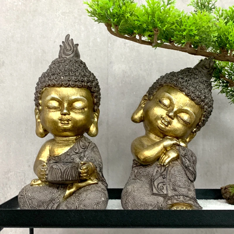 Cute Small Buddha StatueAdorable Monk Figurine Tathagata, India Yoga Mandala Sculptures, Decoration for Office, Bedroom