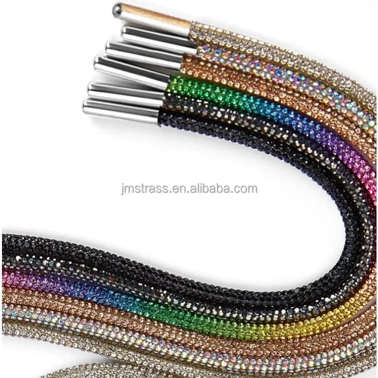 Wholesale Bling Laces Crystal Glitter Rope Hoodie String Glitter Shoe Lace rhinestone rope ribbon for Sneakers