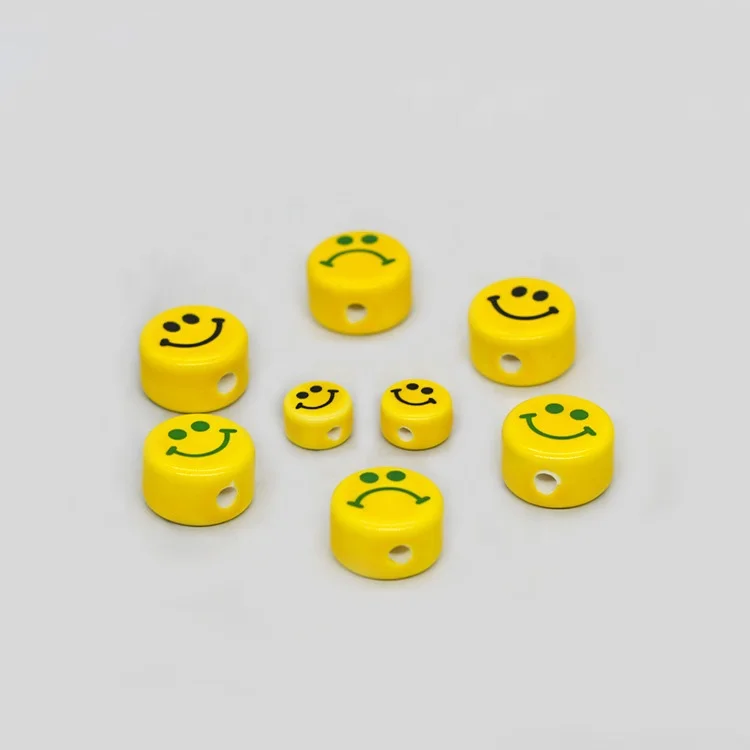 Wholesale high quality yellow smiley face design porcelain beads in various colors and sizes for DIY jewelry making