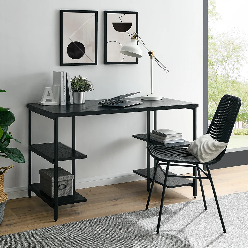 Simple Wooden Table With Multilayer Storage Rack Home Office Furniture