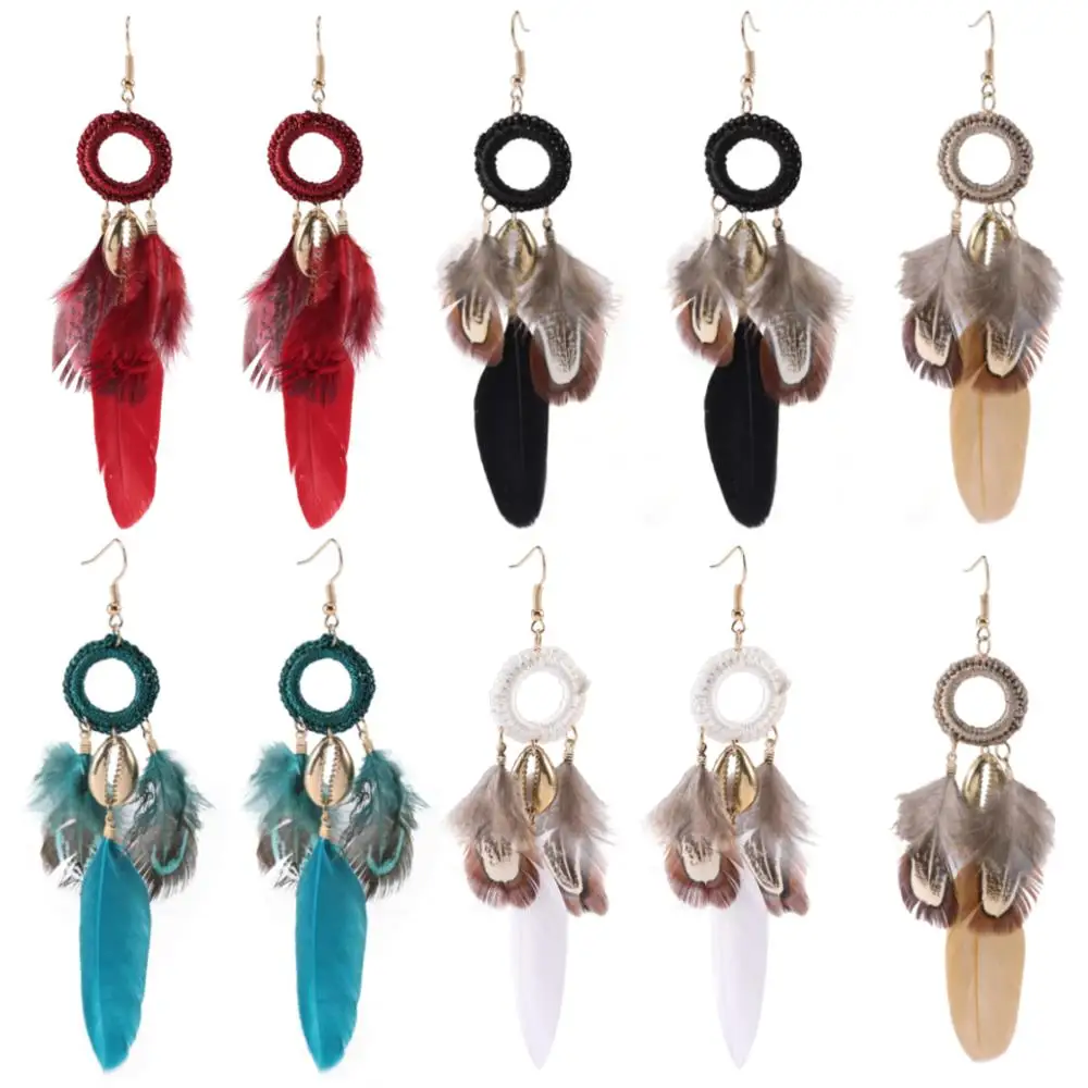 Круглый перо длинной кисточкой серьги в розовом, синем и черном цвете кофр, цвет: белый, красный, золотой, оболочки серьги для женщин