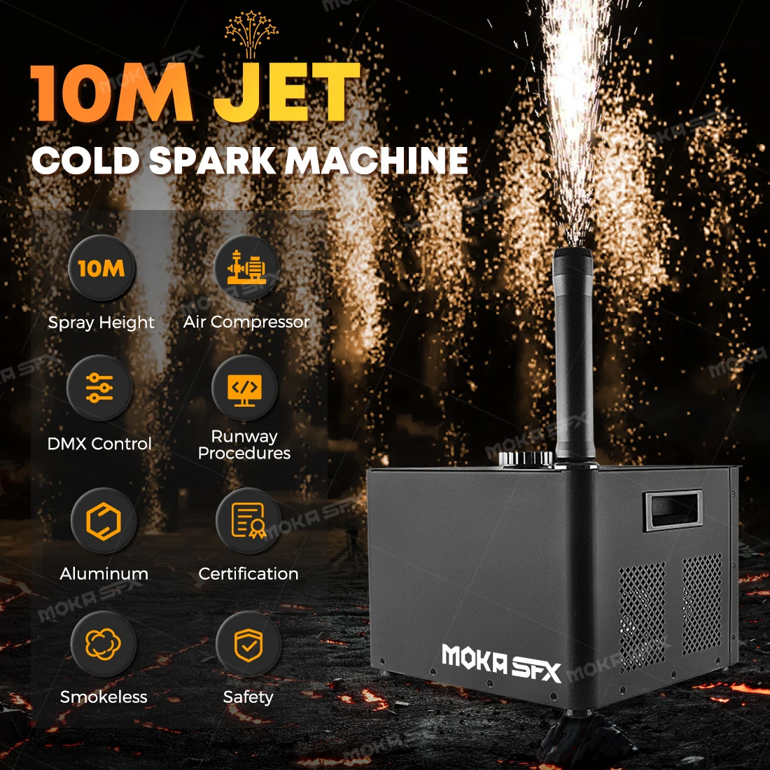 MOKA SFX outdoor 4-10m Jet Spray best dj cold sparks sparklers fountain machines price for sale wedding