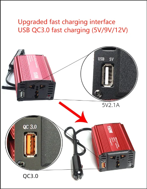US UK Europe Universal Socket Power Inverter DC AC Converter 12V 24v to 110V 120V 220V 230 Car Inverter 150w