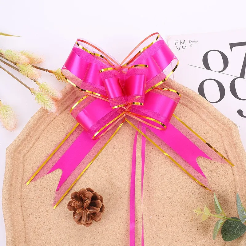 Wholesale Products Snow Yarn Organza Material Gift Wrap Decoration Ribbon Suitable Christmas Red  Pull Bow