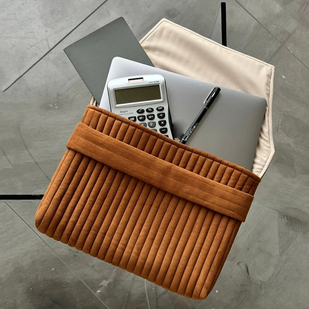 Custom Size Logo Suede Padded Laptop Tablet Protection Flip Up Sleeve Carrying Case Bag