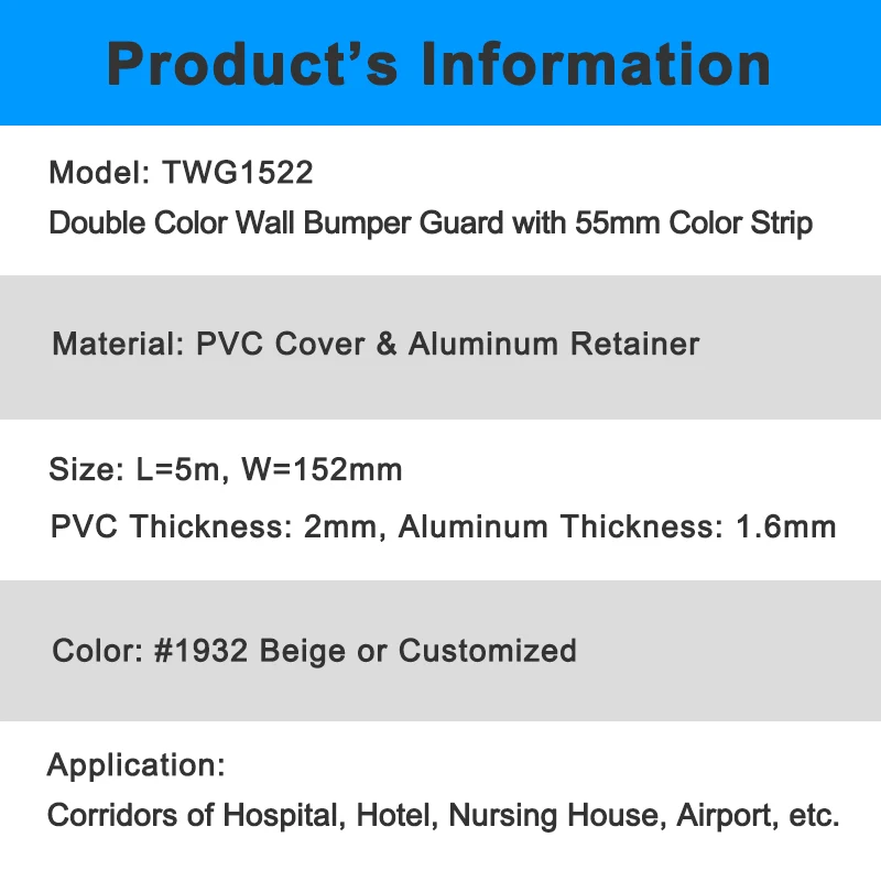 Top quality Unique design Good-material hospital PVC wall bumper guard heavy duty crash rail for porch