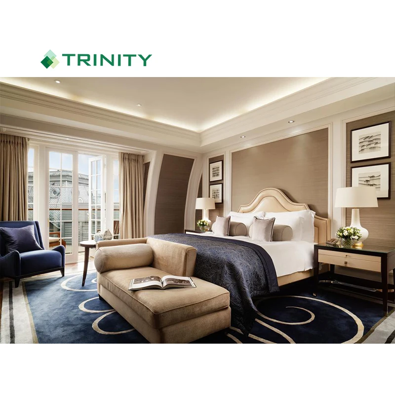 Роскошная деревянная кровать на заказ, современный комплект мебели для спальни большого размера для отеля