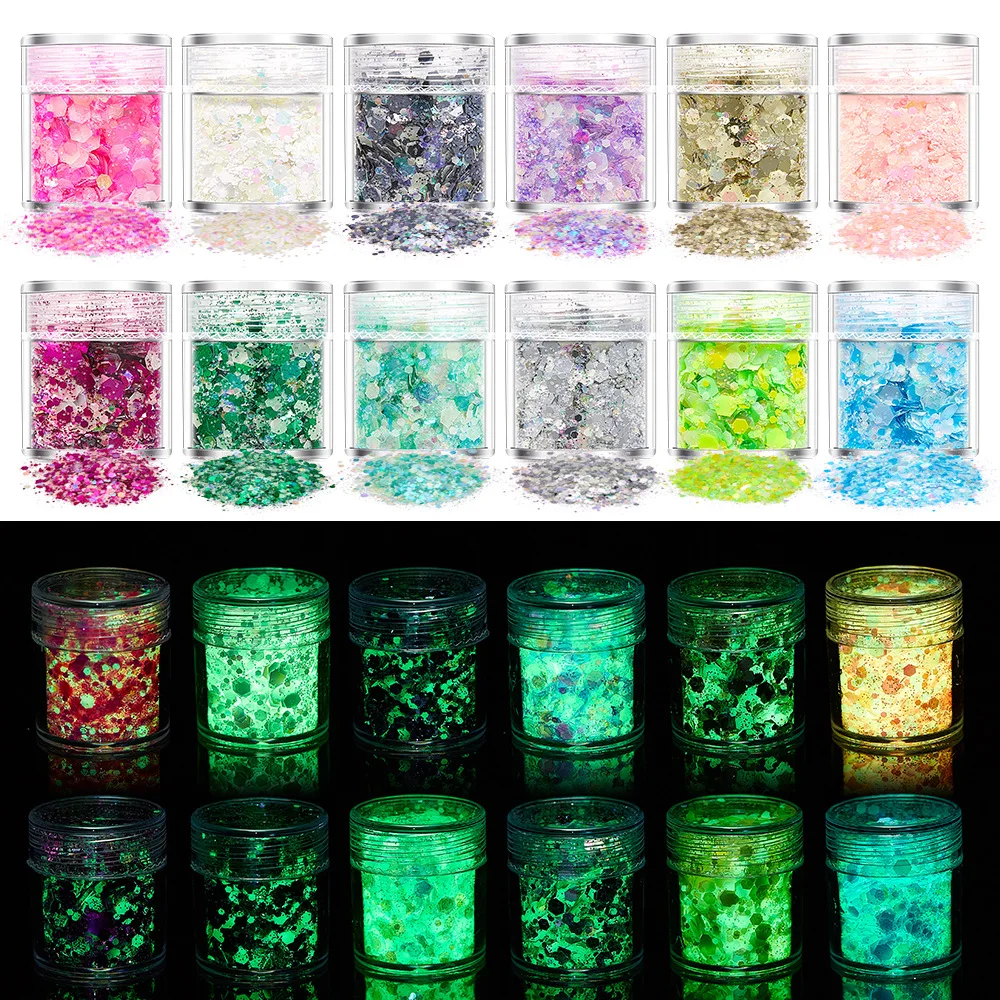 Multicolour Glow in the Dark Nail Art Glitter Dip Powder Decoration Luminous Nail Mirror Powder Kit for Nail Painting
