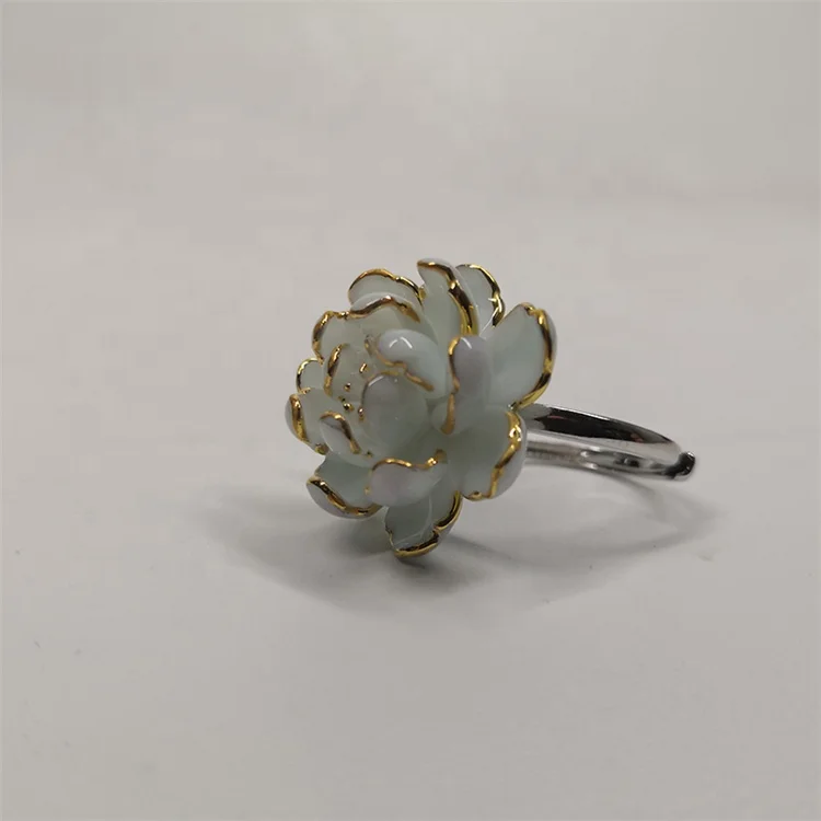 Prezzie ceramic Ins Korean Needle Floral rings Golden Twine Crystal Flower Jewelry porcelain rings For Girl
