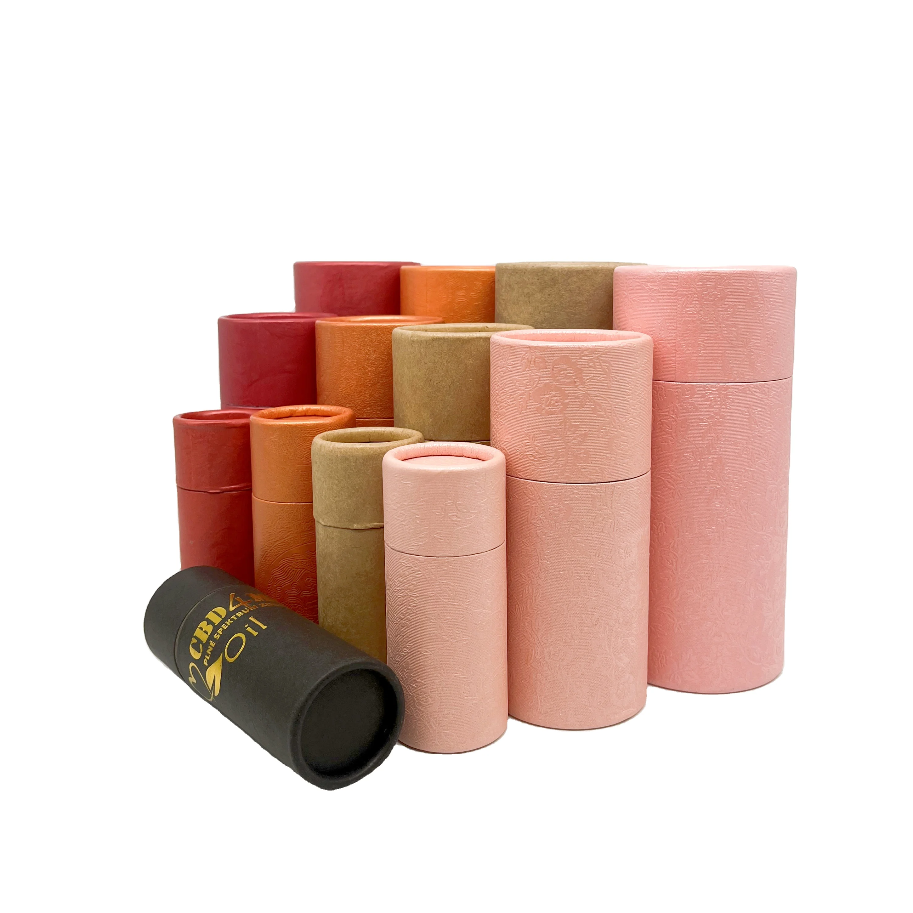 Custom cosmetic eco-friendly pink black packaging craft recycled kraft cardboard Cylinder food paper tube deodorant for candles