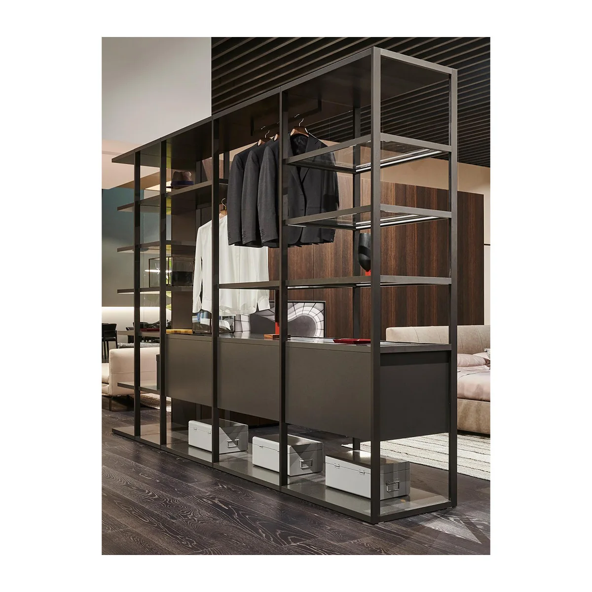Aluminum Profile Particle Board Transparent Glass Wardrobe Cabinet With Drawer Amoires Wood Bedroom Furniture Wardrobe