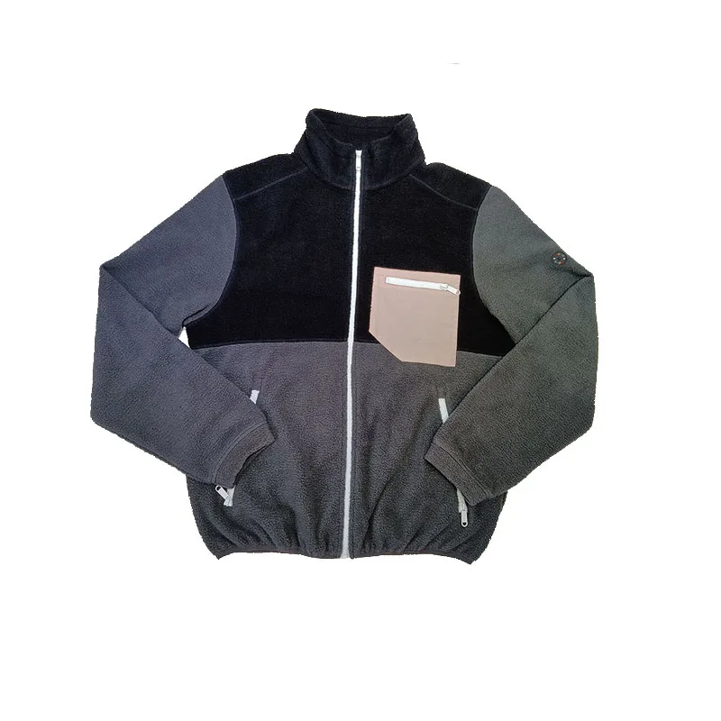 
Customized label Wholesale polyester mens color block polar fleece jackets 