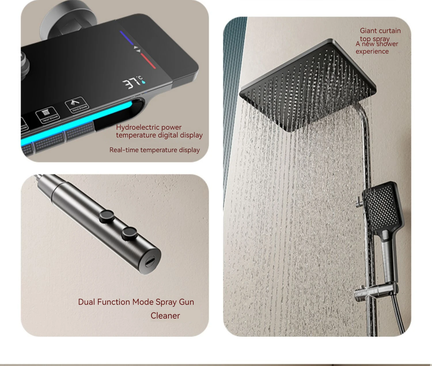 Adjustable Square Thermostatic Bath Shower Faucet Bathroom Hot Cold Bathtub SPA Rainfall Modern Smart Shower Set