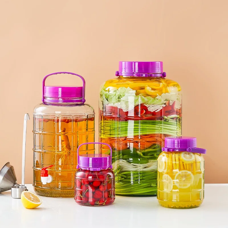 1L/2L/3L/4L/5L/8L/10L/12L/16L/20L Multi Size Transparent Sealed Plum Wine Bottle Lead-free Kimchi Pickle Liquor Glass Jar