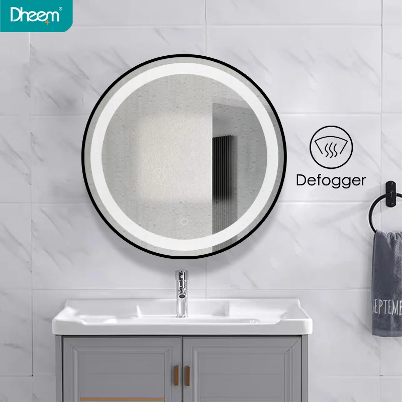 
DHEEM Modern Round Wall Mounted Bathroom Framed LED Mirror 